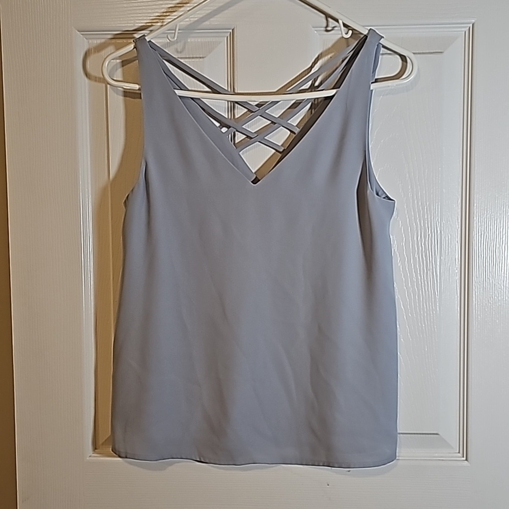 Express Gray Blue Lined Strappy Back V Neck Tank Size XS
